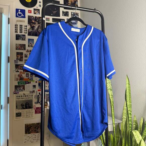 La Dreamz Other - La Dreamz Royal Blue and White Striped Button-Down Baseball Jersey Medium